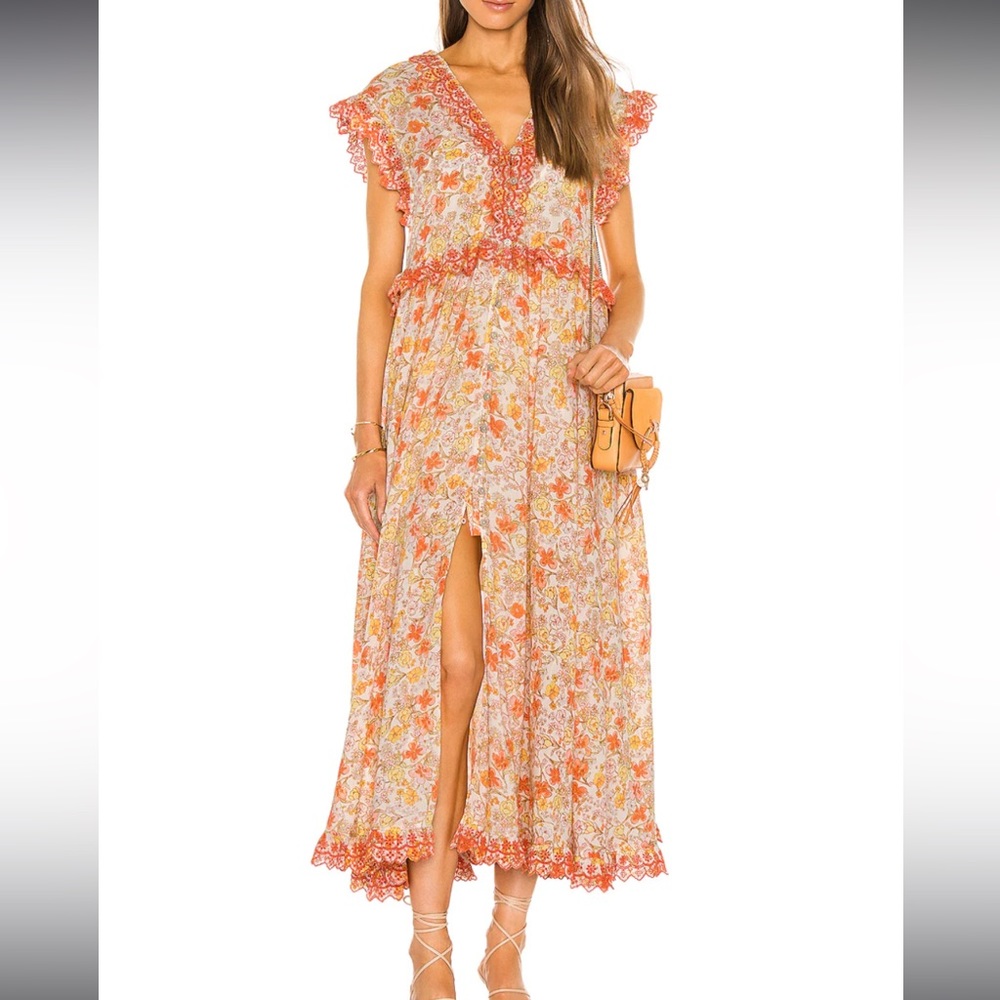 Free People Floral Maxi Dress - Orange and Cream